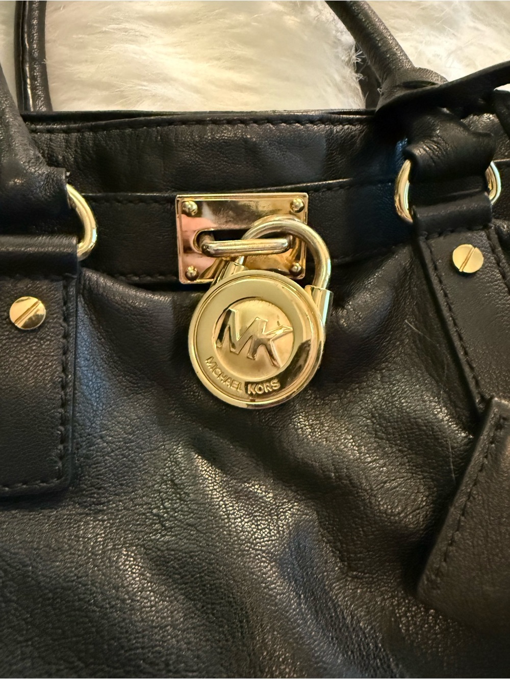Michael Kors Black Leather Satchel with Gold-Tone Accents - Picture 3 of 7